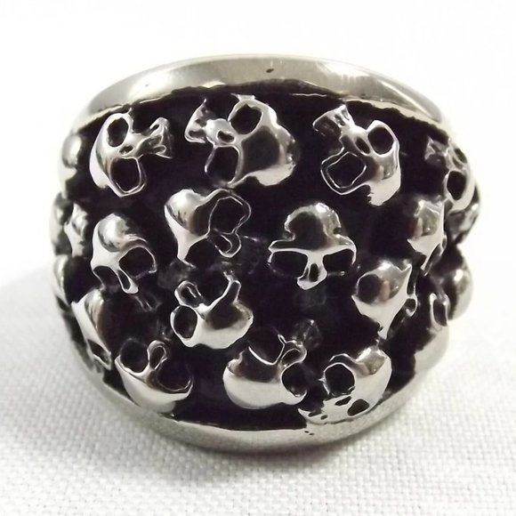 Plus Size Stainless Steel Human Skulls Statement Ring, Size 12.75 - Picture 3 of 10